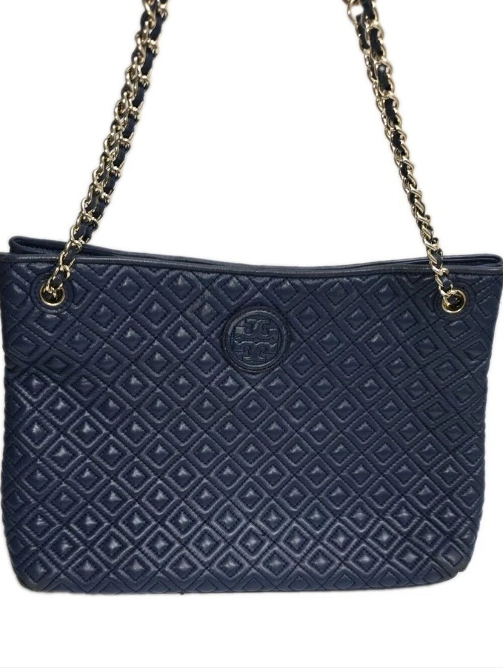Tory Burch Navy Quilted Leather Shoulder Bag EUC